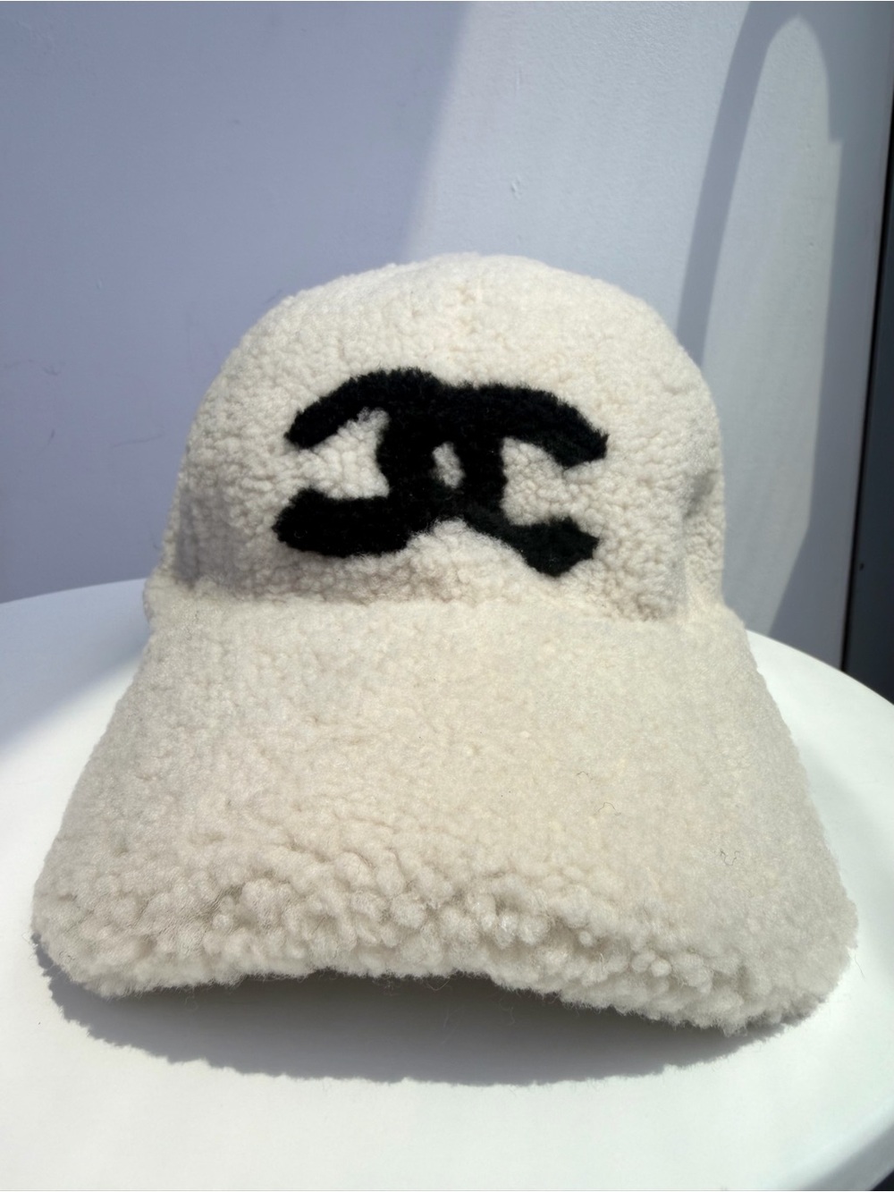 Chanel 25P Shearling Lambskin CC Baseball Cap Ivory NWT Receipt Dust Bag